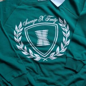 Savage X Fenty Teal Crewneck Sweater, Cropped Ribbed Tank And Ribbed Short Set